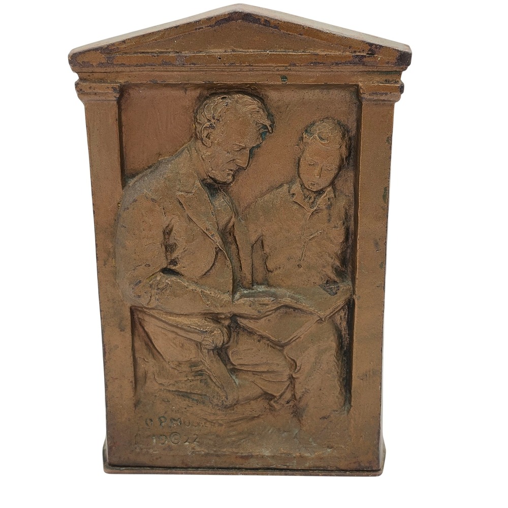 Decorative Arts League Lincoln Book End Bronze‎ Abraham and Child Reading c1922